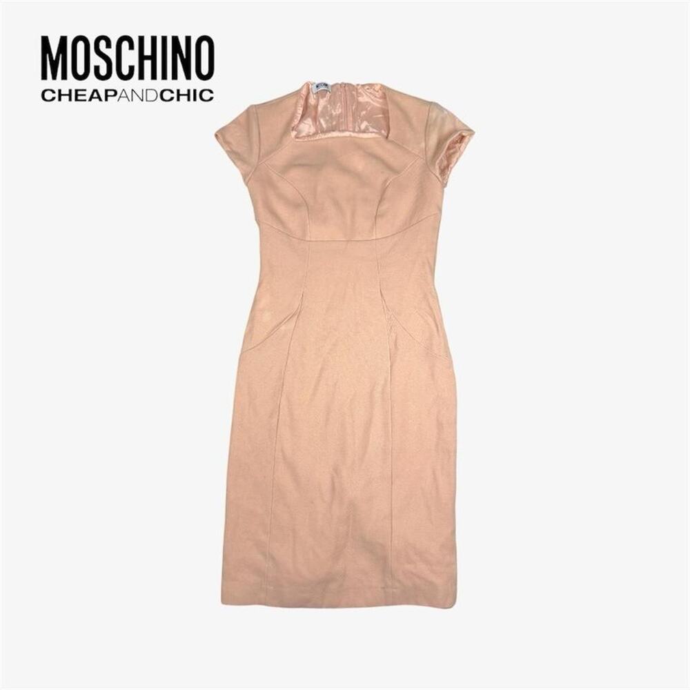 Moschino pink square neck fitted dress - fits like size XS
